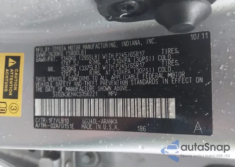 2012 Toyota Highlander Se V6 from USA, damaged, VIN 5TDZK3EH4CS056221